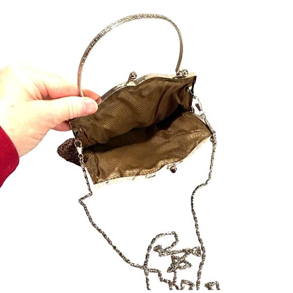 Bonnie Greer & Co coppery brown beaded evening bag clutch purse top handle - Picture 4 of 8